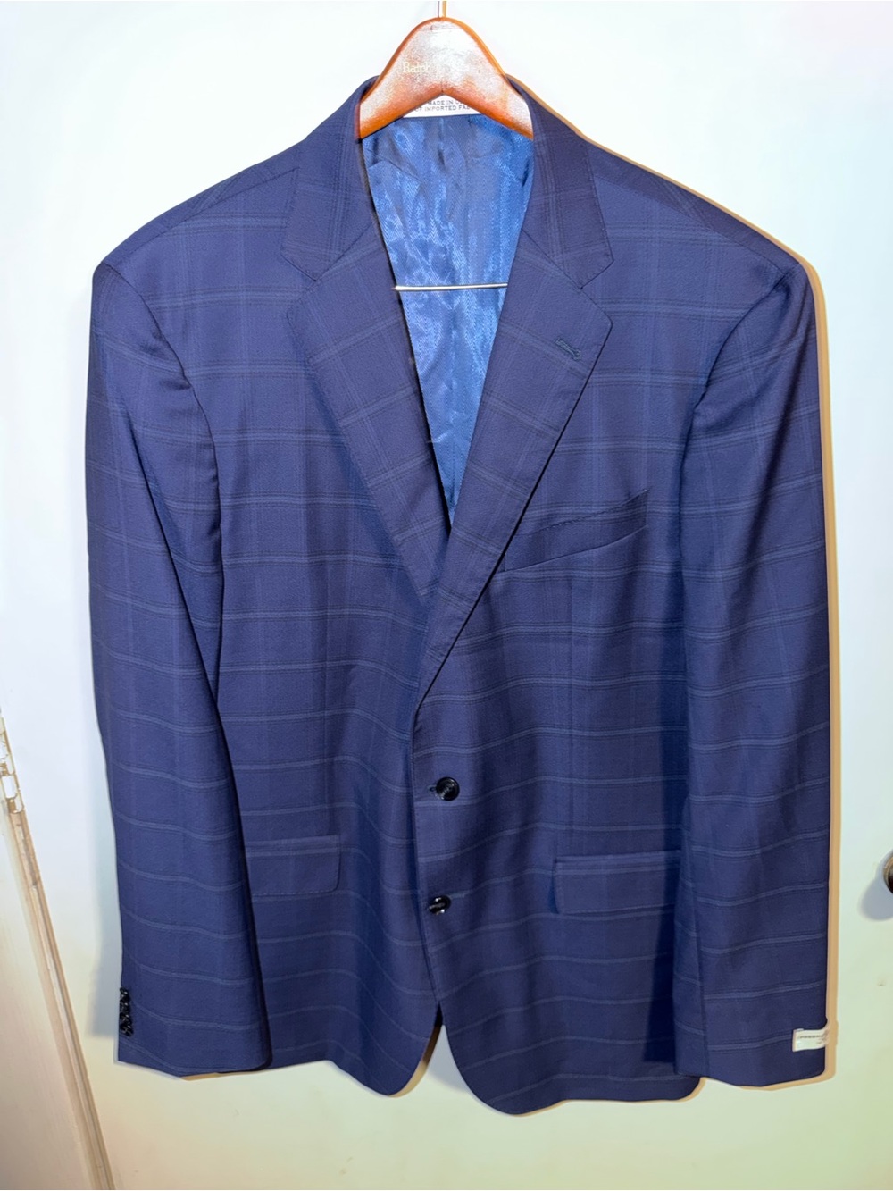 Joseph Abboud NEW Navy Blue Windowpane Blazer 44L Lanificio Wool Sport Coat